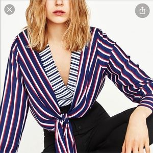 Zara striped bodysuit with front tie knot